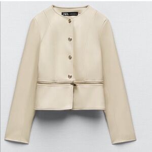 Zara Biker Cropped Jacket Womens Faux Leather Zipper Cuffs Classic XS